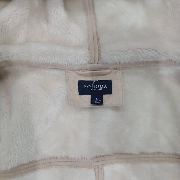 Sonoma Life + Style Women's Suede Fabric Beige HoodFaux Fur Coat/Jacket Size L. - Picture 13 of 14